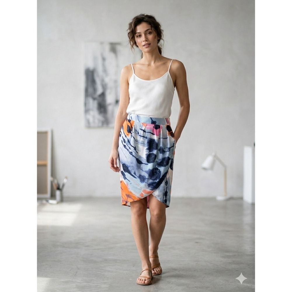 Bcbgmaxazria Silk Abstract Arsty Mini Skirt Faux Wrap Career Quiet Luxury‎ XS